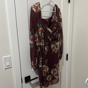 Guess Burgundy Floral Chiffon Dress